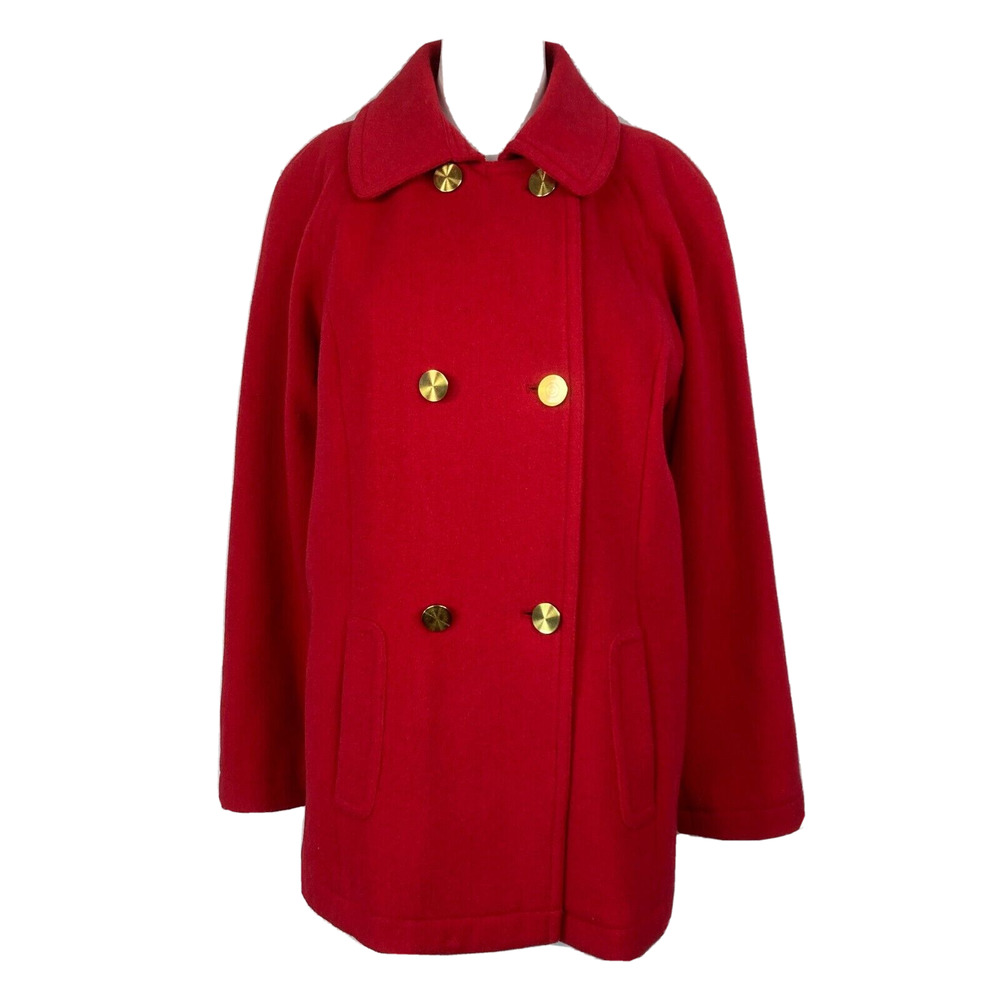 Perfect Carson Kressley Coat Womens Sz M Red Wool Cashmere Gold Button Pea
